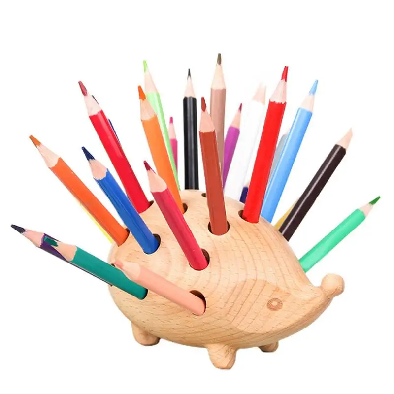 Креативный держатель для ручек в форме ежа с 24 цветными карандашами, чашка для ручек в форме ежа для рабочего стола, органайзер для канцелярских принадлежностей для рабочего стола Изображение 0