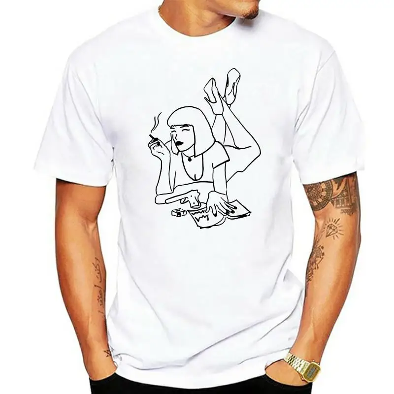 Криминальное чтиво Ума Турман, модная футболка унисекс, минималистичный дизайн, рисованный топ, юмористическая футболка Изображение 0