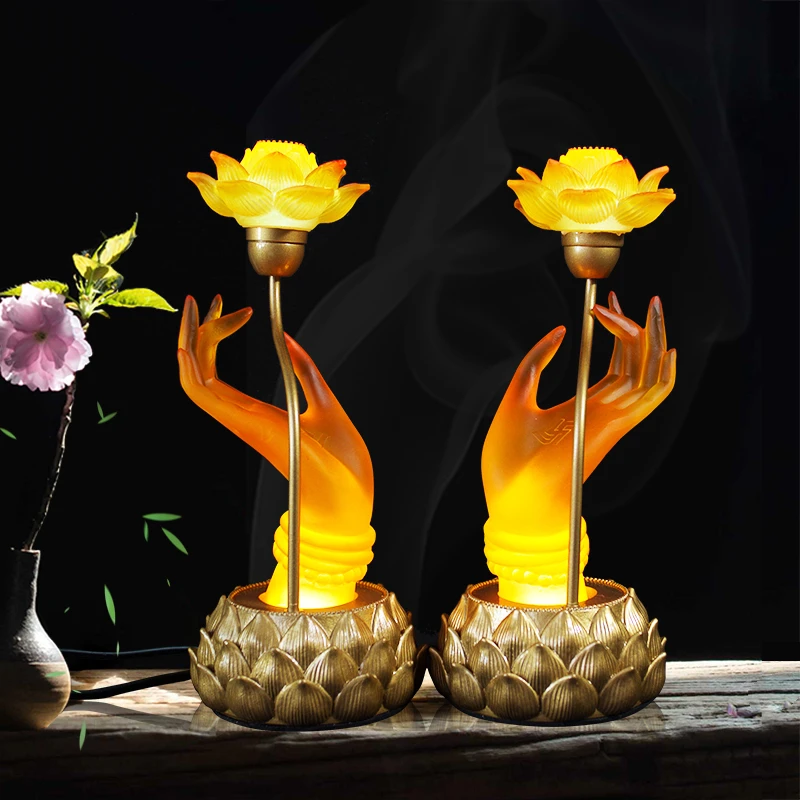 2 упаковки Креативной Настольной Лампы Будды Из Смолы в Стиле Дзен С Семью Градиентными Цветами, Пара Светодиодных Настольных Ламп ds WitCrystal Lotus LED Изображение 1