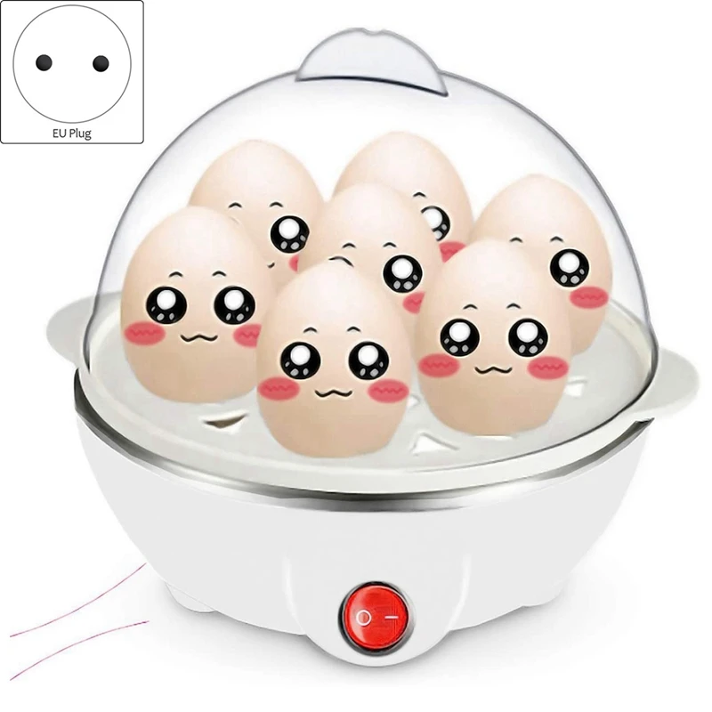 2X Электрическая плита для варки яиц, чайник-пароварка быстрого нагрева, сковорода для приготовления пищи из нержавеющей стали, белая штепсельная вилка ЕС Изображение 1
