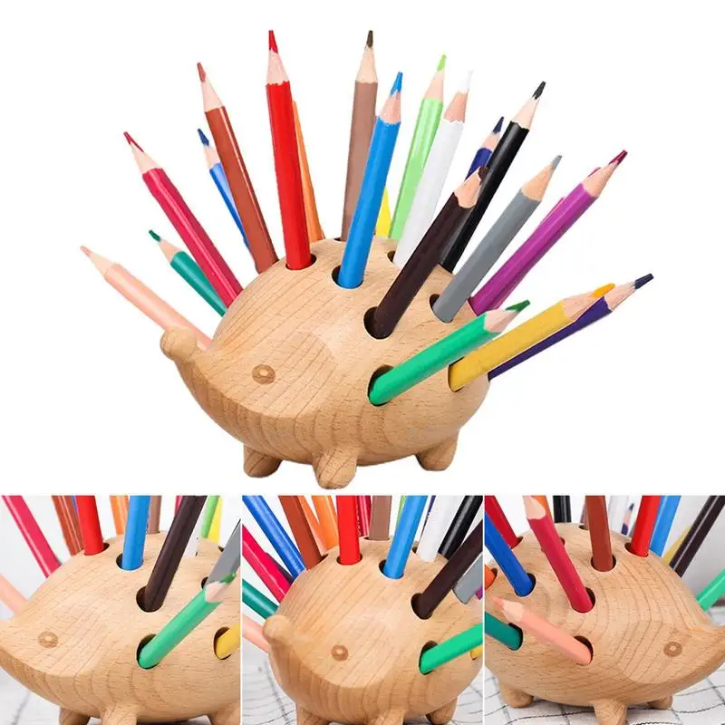 Креативный держатель для ручек в форме ежа с 24 цветными карандашами, чашка для ручек в форме ежа для рабочего стола, органайзер для канцелярских принадлежностей для рабочего стола Изображение 1