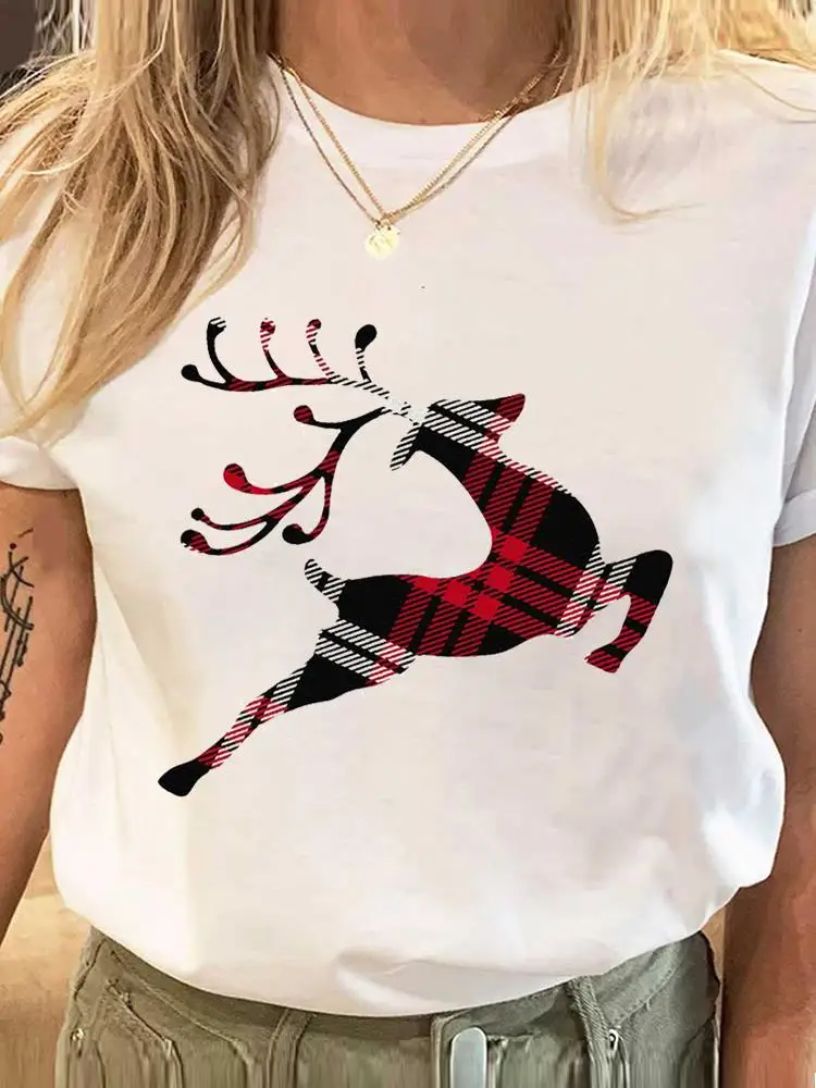 Рождественская новогодняя праздничная футболка, женская футболка с принтом Санта-Клауса, модная футболка с коротким рукавом, женские футболки Изображение 1