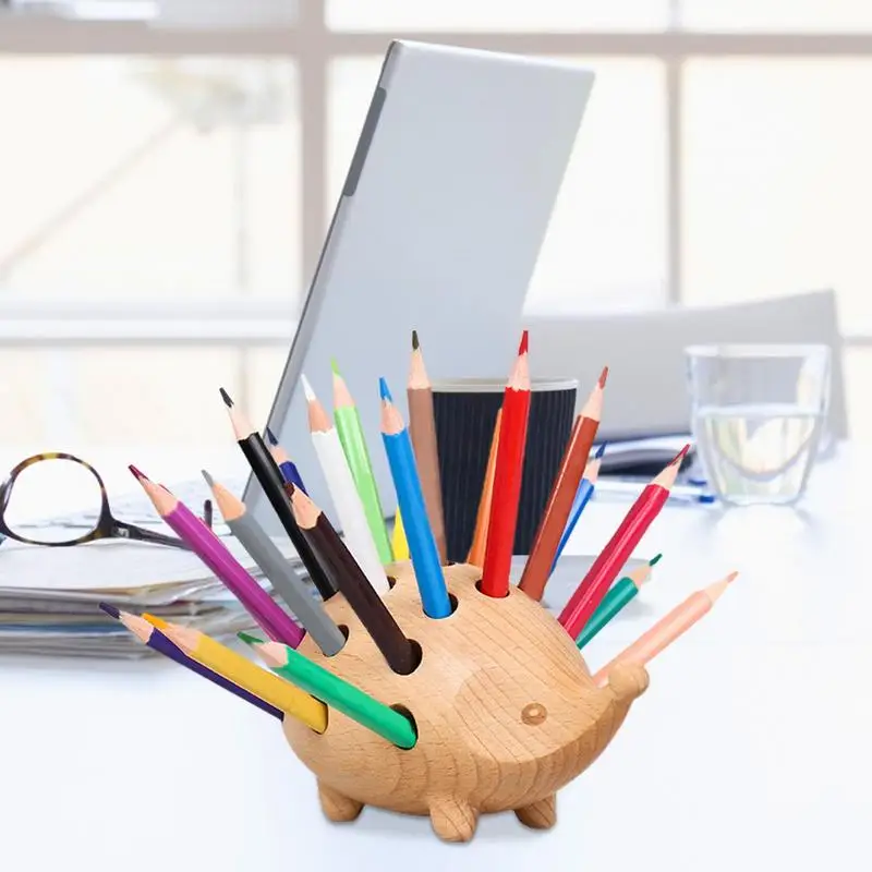 Креативный держатель для ручек в форме ежа с 24 цветными карандашами, чашка для ручек в форме ежа для рабочего стола, органайзер для канцелярских принадлежностей для рабочего стола Изображение 2
