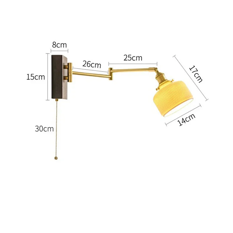 Регулируемые СВЕТОДИОДНЫЕ Настенные Светильники с Керамическим Абажуром Creative Swing Long Arm Wall Sconce Lamp Pull Wire Switch Wandlamp Изображение 3