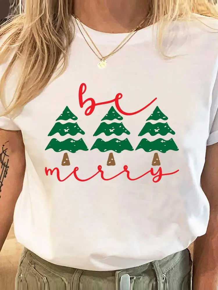 Рождественская новогодняя праздничная футболка, женская футболка с принтом Санта-Клауса, модная футболка с коротким рукавом, женские футболки Изображение 3