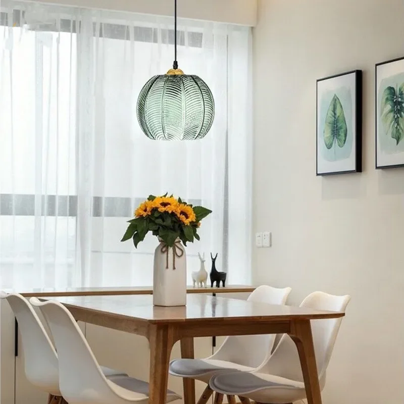 Современный светильник для столовой, Креативный светильник для спальни, кабинета в отеле, Дизайнерская стеклянная люстра с рисунком зеленых листьев Изображение 3