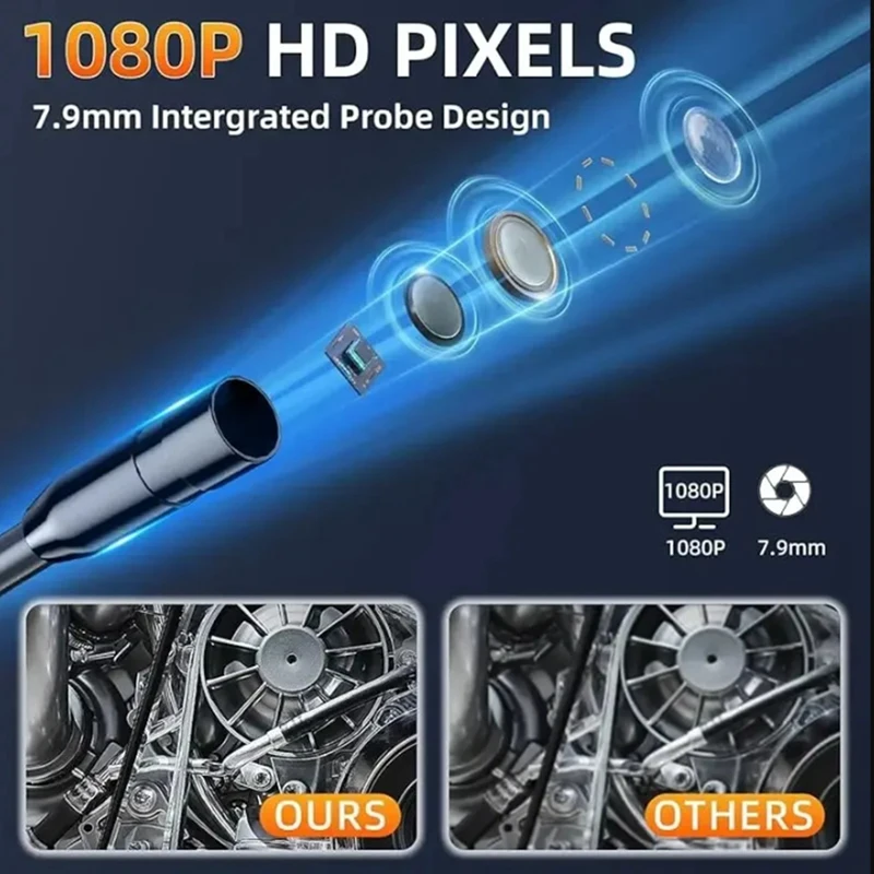 Эндоскоп Промышленной Камеры HD1080P С 4,3-дюймовым IPS-экраном 1080P Для Осмотра Труб При Ремонте автомобилей IP67 Водонепроницаемый 8 светодиодов Простой В использовании Изображение 3