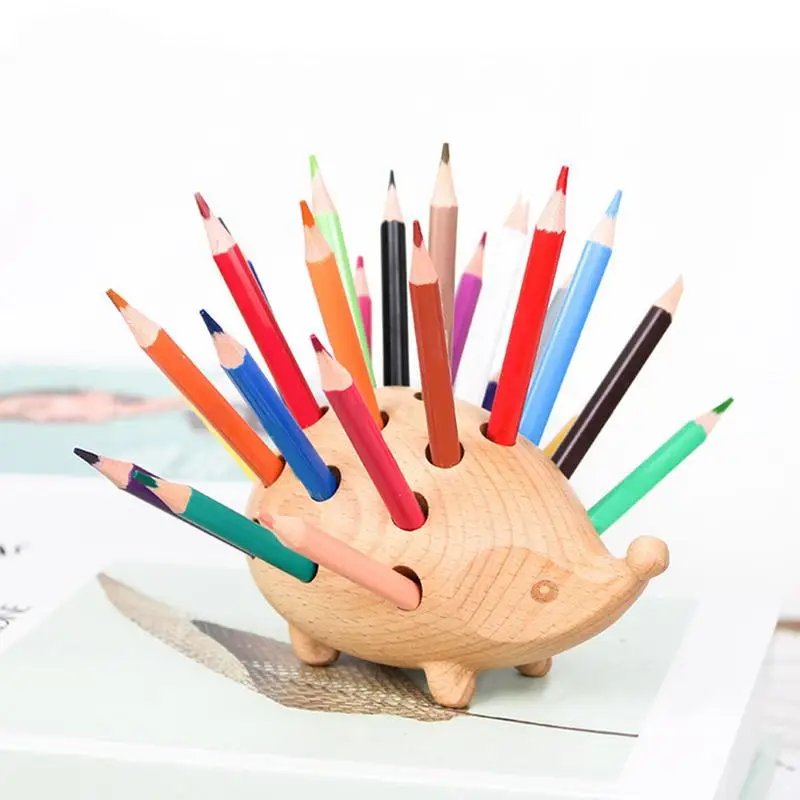Креативный держатель для ручек в форме ежа с 24 цветными карандашами, чашка для ручек в форме ежа для рабочего стола, органайзер для канцелярских принадлежностей для рабочего стола Изображение 4