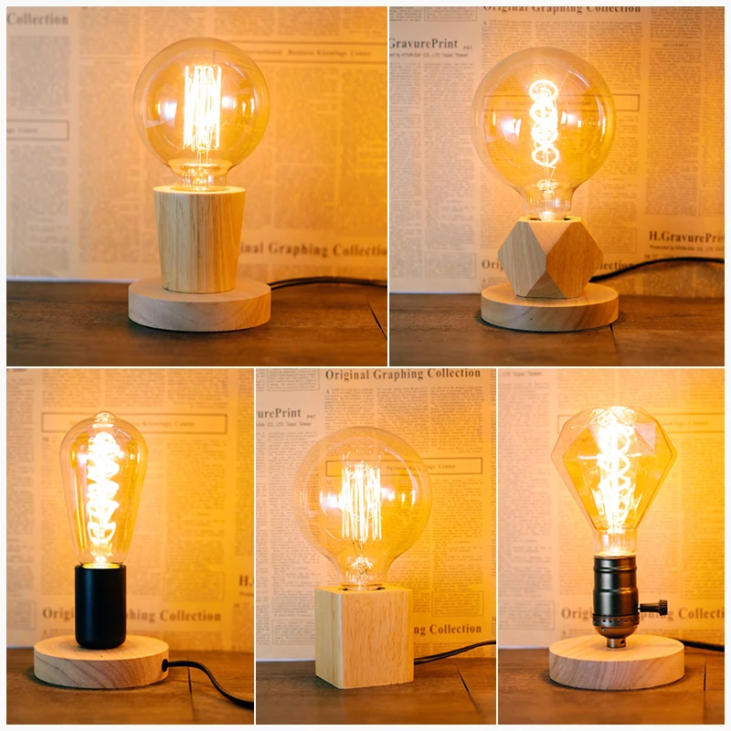 Современная деревянная настольная лампа в стиле ретро E27, настольная лампа в стиле деко, домашние художественные лампы, Прикроватные украшения для гостиной, спальни, Барные светильники, база EU Plug Изображение 5